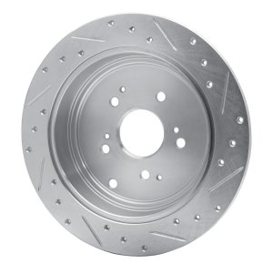 Acura MDX Brake Rotor (1) - Rear Left - R1 Concepts - Drilled & Slotted - Silver - `01-`08